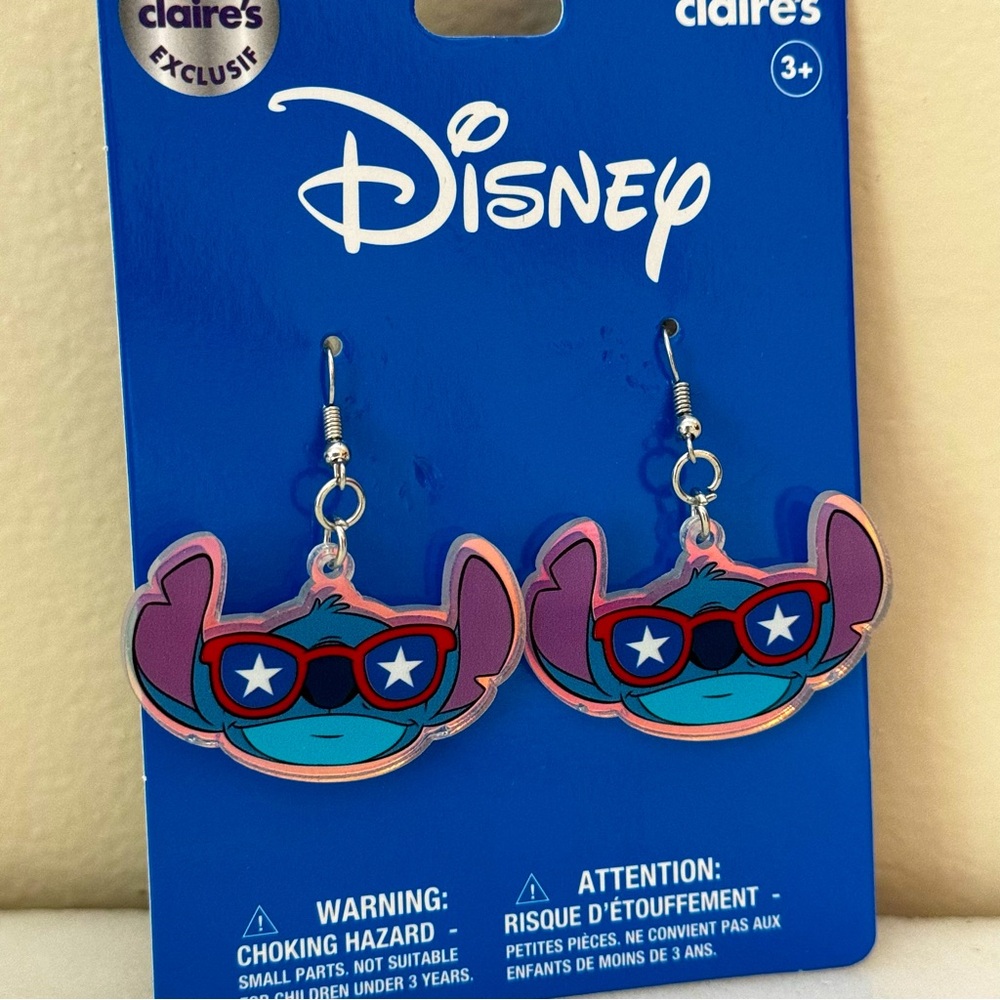 Cute Disney LILO & STITCH Patriotic Red White Blue Acrylic Dangle Earrings NEW